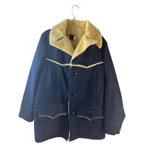 Roebuck denim jacket Sherpa lined 40 tall Vintage USA rn#51302 Medium